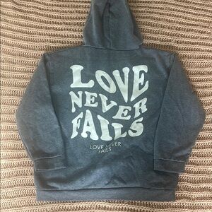 Kids Hoodie with 'Love Never Fails' Print - Charcoal